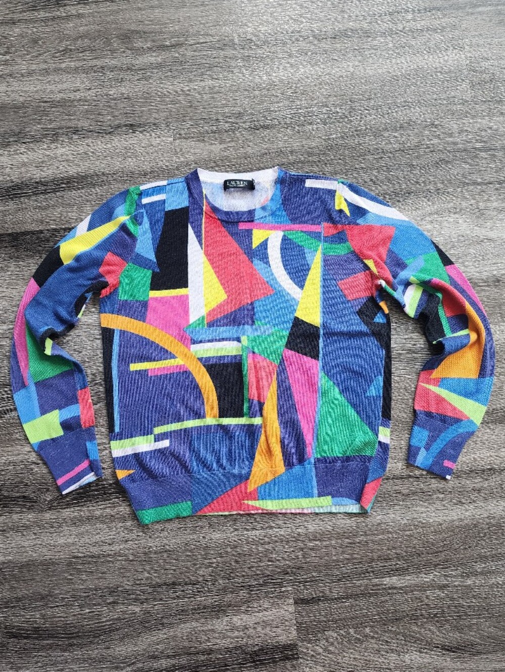 Vintage RALPH LAUREN Black Label Multicolor Geometric Crewneck Sweater Knit Top